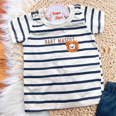 Conj. Camiseta Baby Mascot e Bermuda - Chumbo e Areia